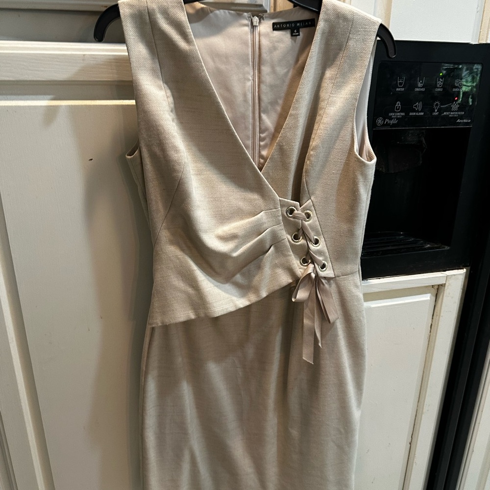 Elegant Beige Dress with Lace-Up Detail
